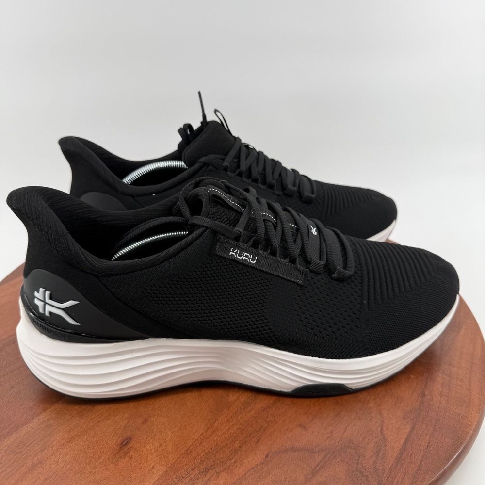 KURU ATOM 2 Mens 14 Black White Knit Athletic Running Walking Sneakers 10710140